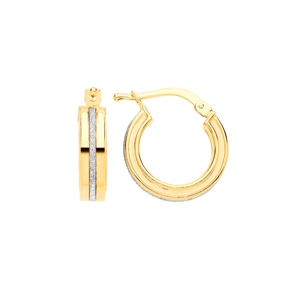 Jewelco London Ladies Yellow Gold-Plated Sterling Silver Square Tube Moondust Groove Hoop Earrings 15mm - GVE900G