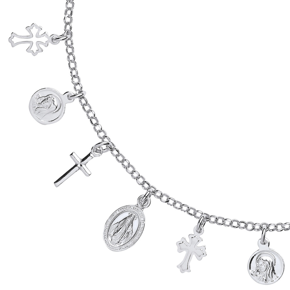 Jewelco London Ladies Sterling Silver Religious Cross Medallion Charm Necklace 16 inch - GVK287