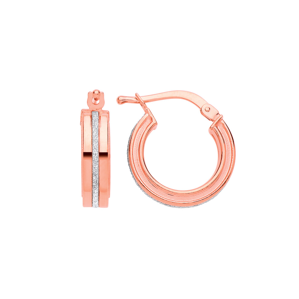 Jewelco London Ladies Rose Gold-Plated Sterling Silver Square Tube Moondust Groove Hoop Earrings 15mm - GVE900R