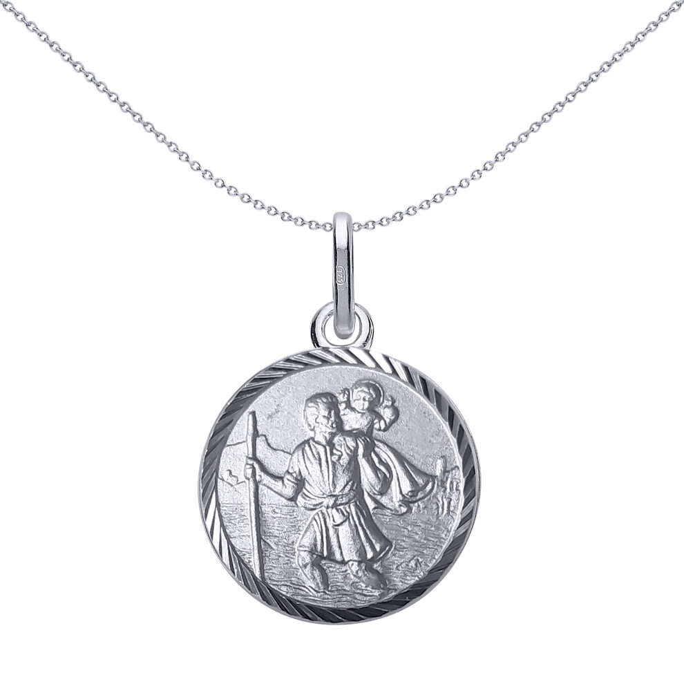 Jewelco London Unisex Sterling Silver St Christopher Medallion Necklace 16mm 18 inch - GVP492