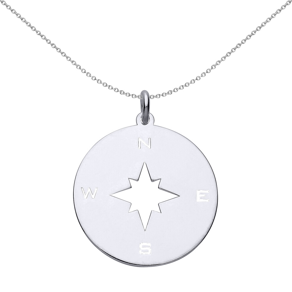 Jewelco London Ladies Sterling Silver NSEW Compass Medallion Necklace 18 inch - GVP495
