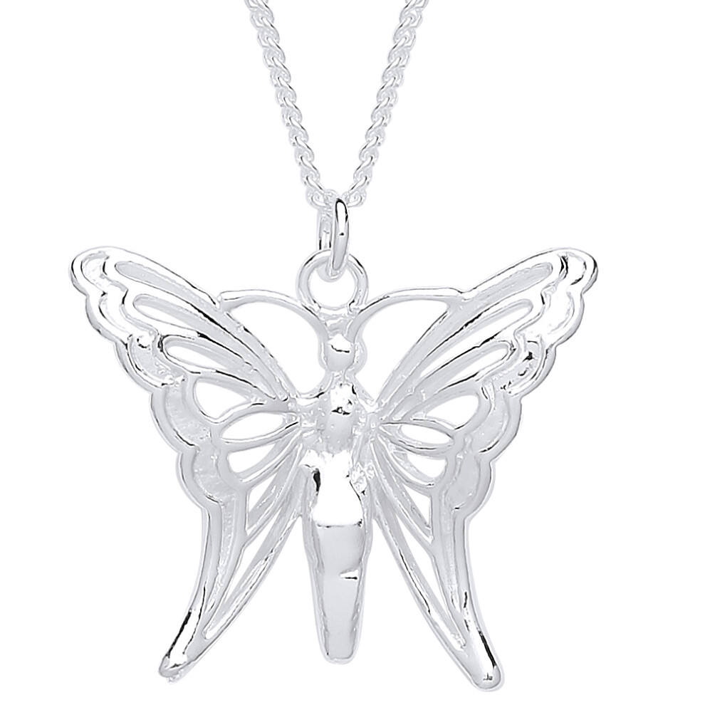 Jewelco London Ladies Sterling Silver Butterfly Charm Necklace 16 inch - GVK294