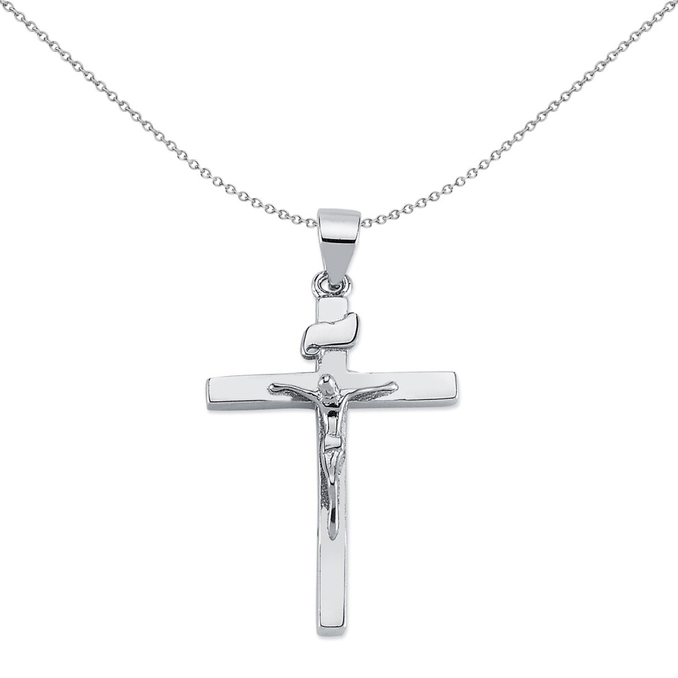Jewelco London Rhodium Plated Sterling Silver Crucifix Cross Pendant Necklace 36mm 18 inch - APX025