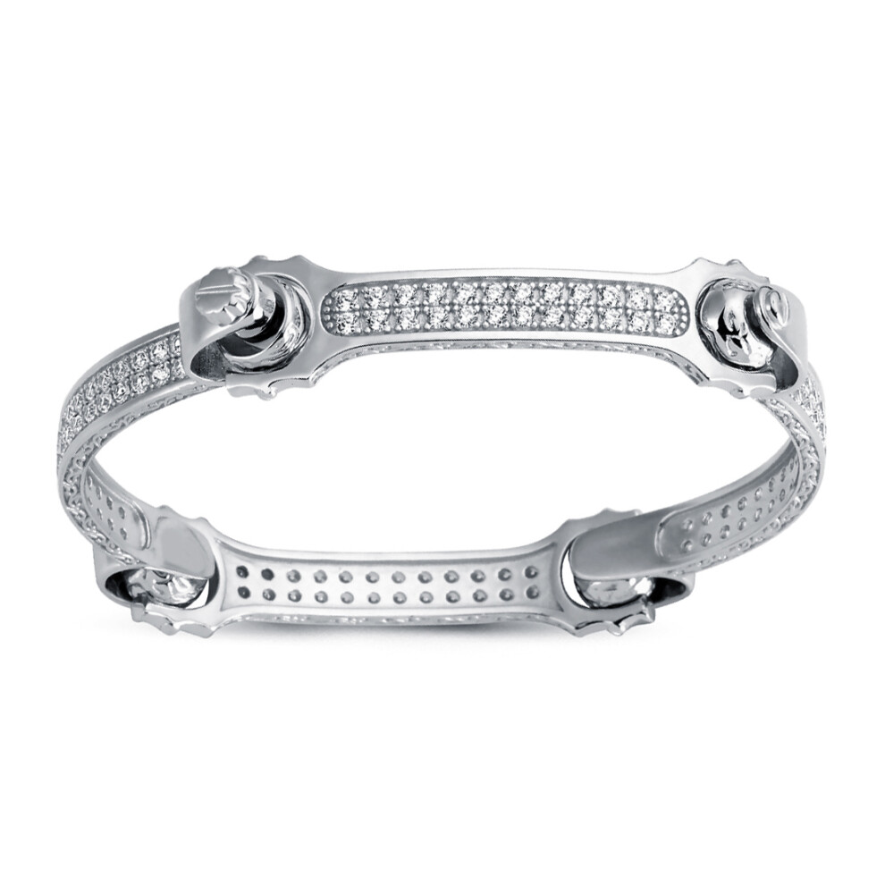 Jewelco London Mens Rhodium Plated Sterling Silver Round Cubic Zirconia Spanner & Socket Bangle Bracelet 7mm - ABG064