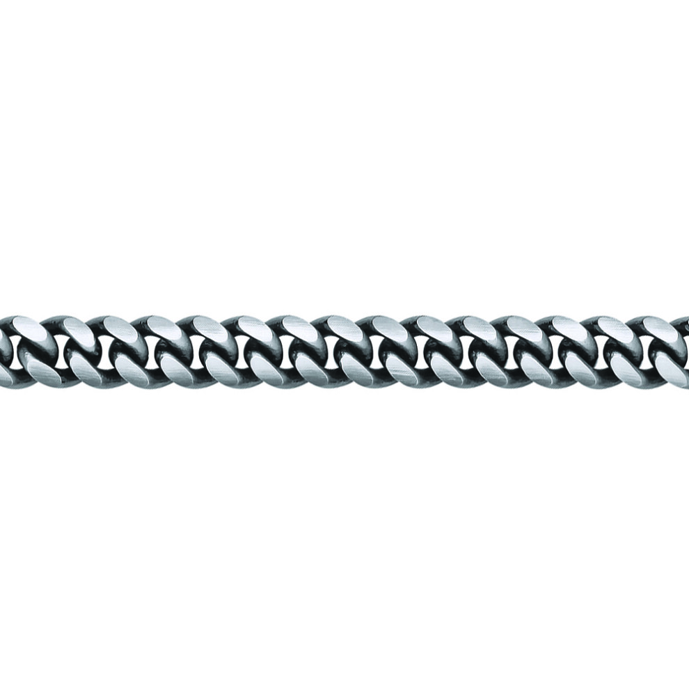 Jewelco London Mens Sterling Silver Oxidised Brushed Box Link Cuban Curb Bracelet 9mm 8.5 inch - GVB467