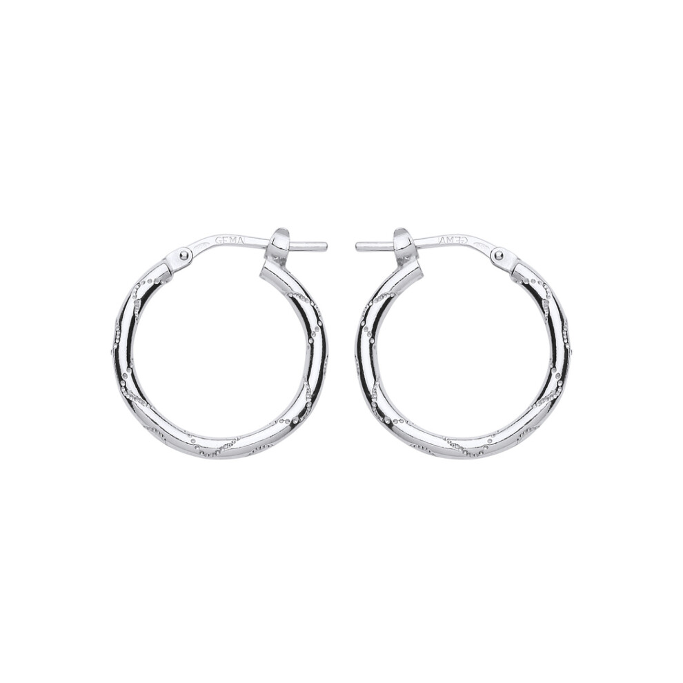Jewelco London Ladies Sterling Silver Engraved Wave Hoop Earrings 18mm - ER88