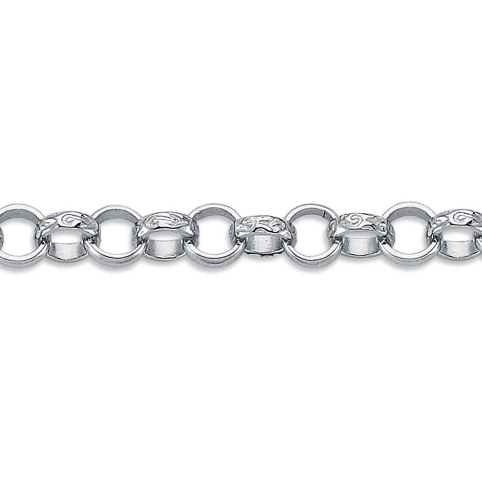 Jewelco London Rhodium Plated Sterling Silver Carved Belcher Bracelet 7mm 7.5 inch - ACN002F-7.5