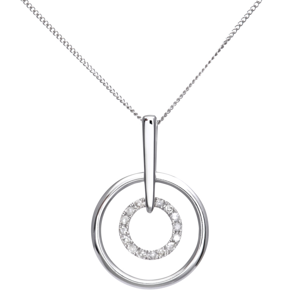 Jewelco London 9ct White Gold Round 5pts Diamond Circle Pendant Necklace 16 inch 42cm - DP1AXL124W