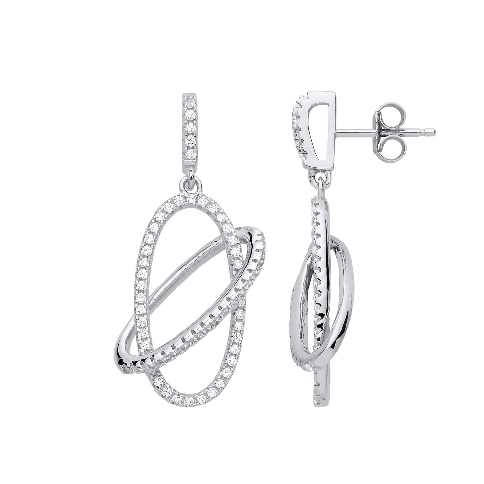 Jewelco London Ladies Sterling Silver Cubic Zirconia Oval Orbit Halo Stud Drop Earrings - GVE834