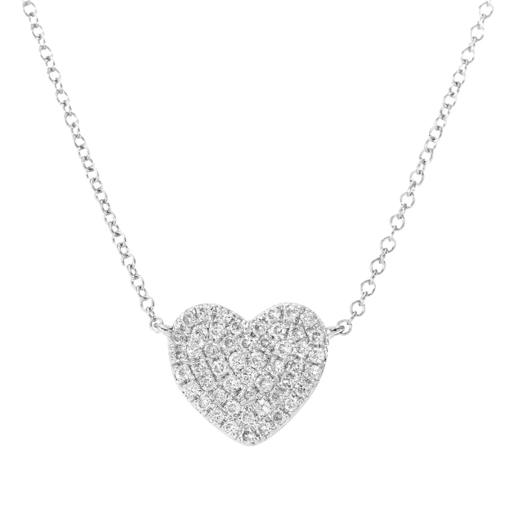 Jewelco London 9ct White Gold Round 15pts Diamond Heart Pendant Necklace 16 inch 42cm - DP1AXL522W