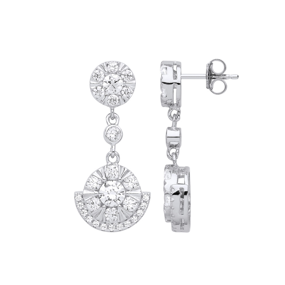 Jewelco London Ladies Sterling Silver Cubic Zirconia Egyptian Collar Cluster Stud Drop Earrings - GVE837