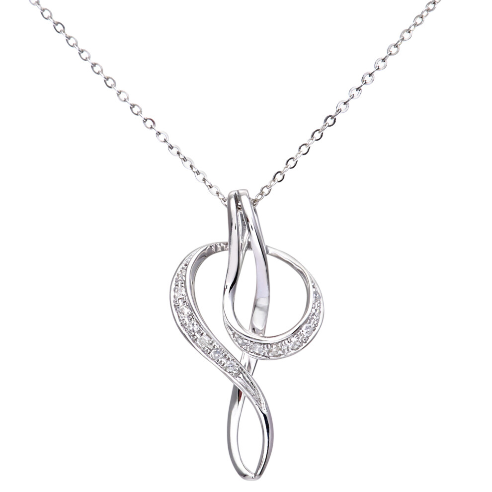 9ct White Gold  Diamond G Treble Clef Music Note Necklace 16" - DP1AXL125W