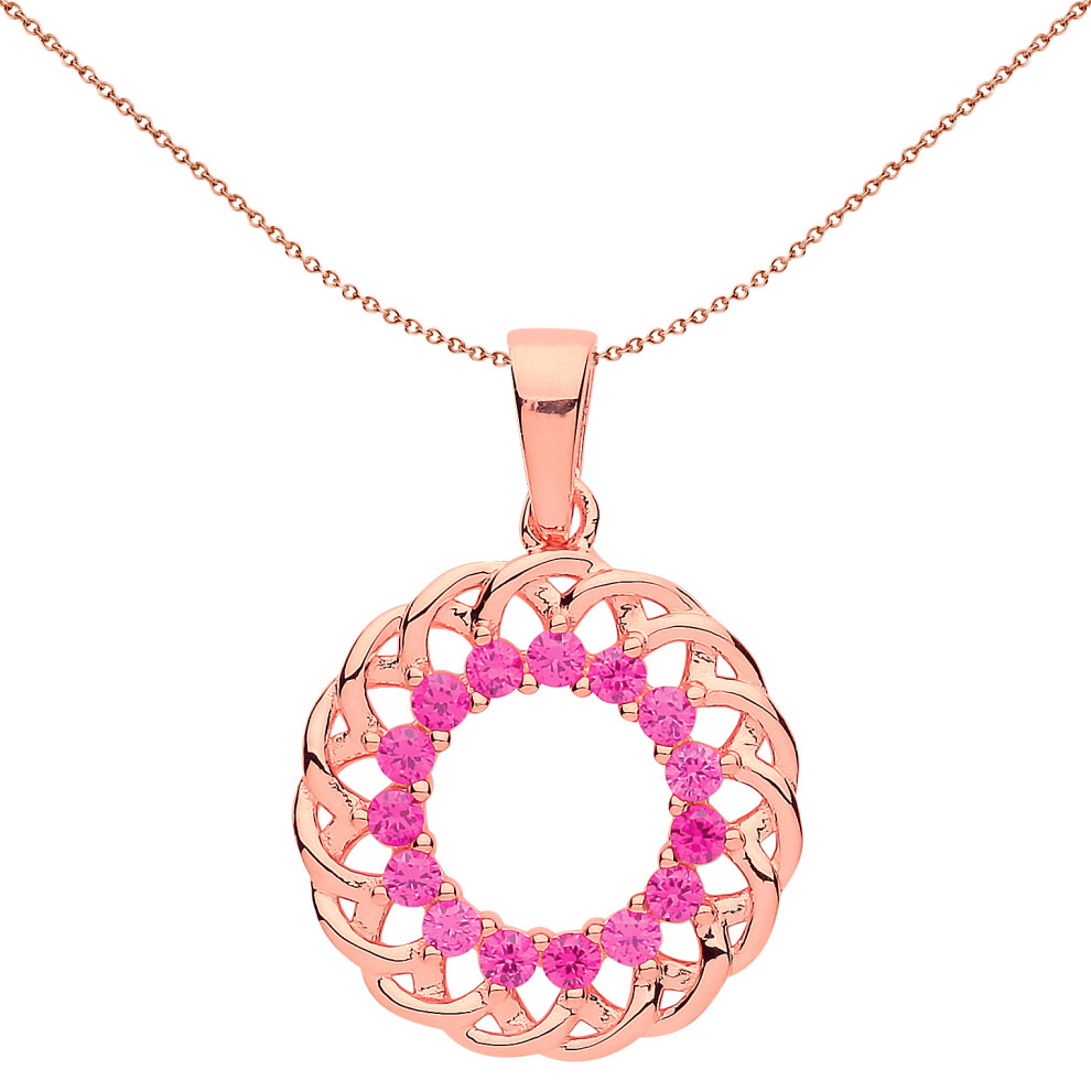 Jewelco London Ladies Rose Gold-Plated Sterling Silver Ruby-Red Cubic Zirconia Wreath Cluster Pendant Necklace 18 inch - GVP523