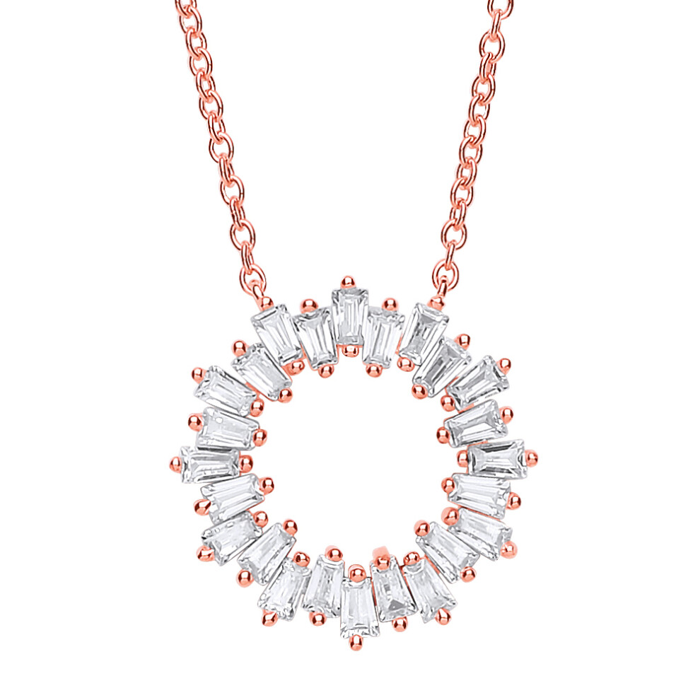Jewelco London Ladies Rose Gold-Plated Sterling Silver Baguette Cubic Zirconia Star Burst Eternity Hoop Necklace 18 inch - GVK265