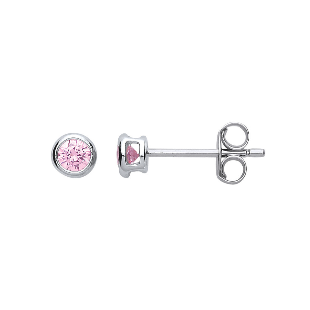 Jewelco London Ladies Sterling Silver Pink Cubic Zirconia Bubble Solitaire Stud Earrings 3mm - PS-RD3PINK