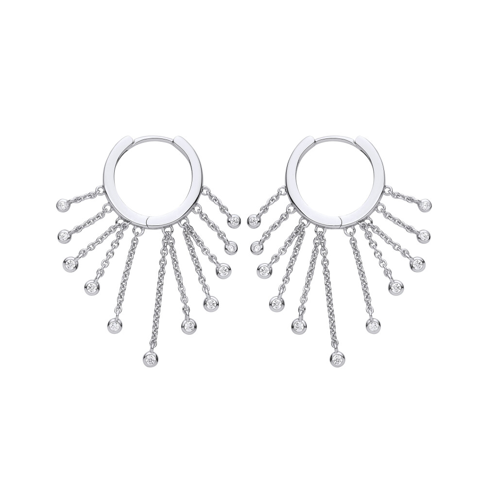 Jewelco London Ladies Sterling Silver Cubic Zirconia Raindrops Chandelier Hoop Drop Earrings 17mm - GVE882