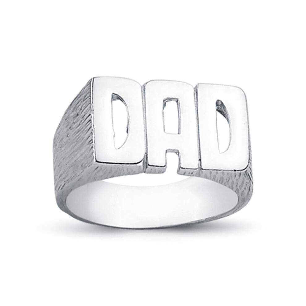 Rhodium Plated Silver  DAD Signet ID Ring 11mm - ARN106