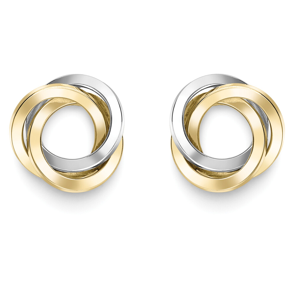 Jewelco London 9ct 2-Colour Gold Trilogy Knot Stud Earrings - ERNR02973