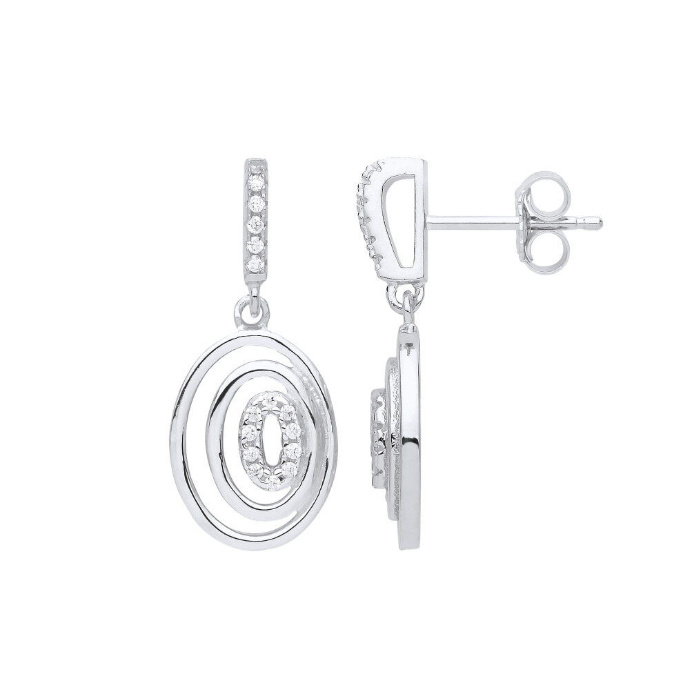 Jewelco London Ladies Sterling Silver Cubic Zirconia Cartoon Eye Oval Hoop Stud Drop Earrings - GVE850