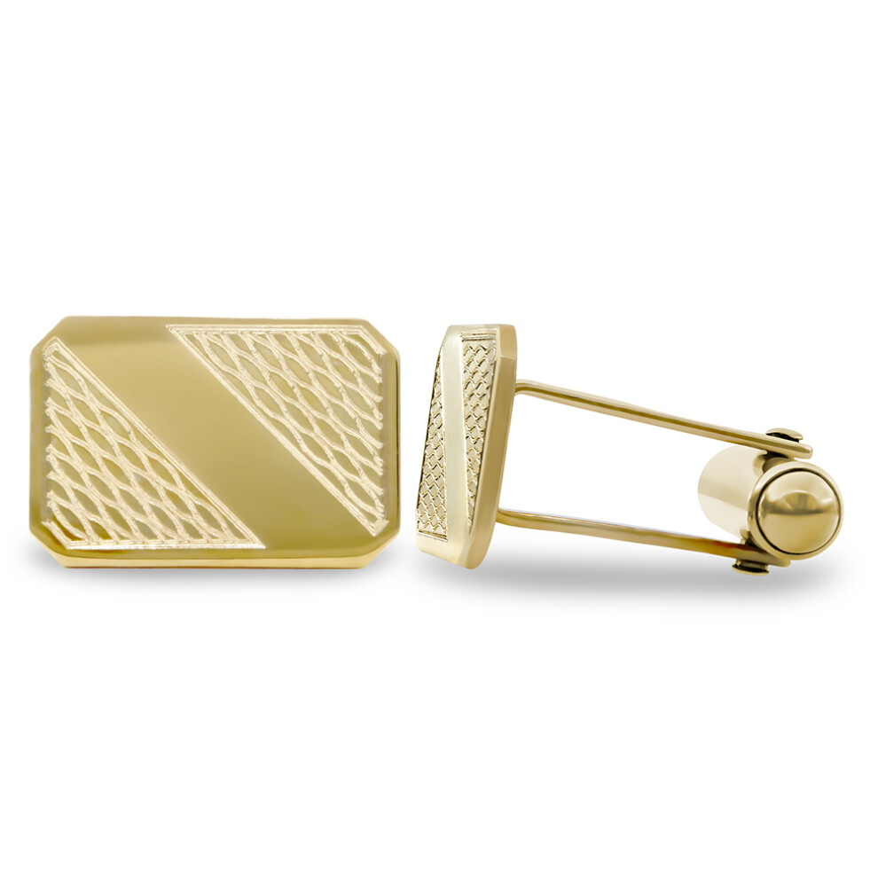 Jewelco London Men's Solid 9ct Yellow Gold Rectangular Ogee Pattern Swivel Back Cufflinks (with ID Strip) - JCL031