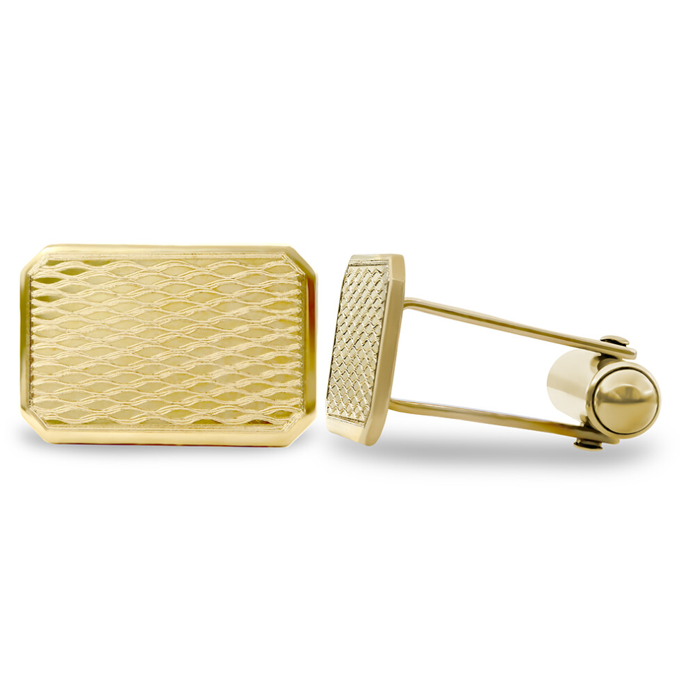 Jewelco London Men's Solid 9ct Yellow Gold Rectangular Ogee Pattern Swivel Back Cufflinks - JCL032