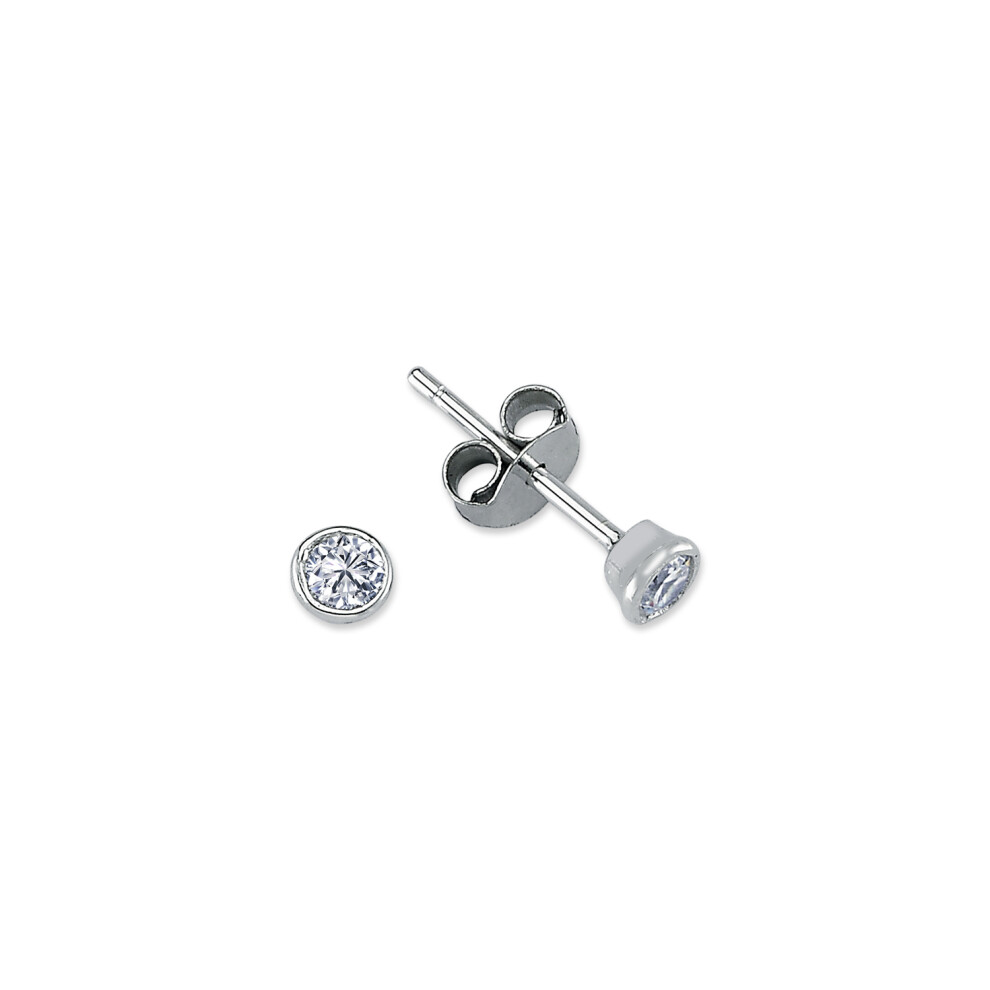 Rhodium Plated Silver  CZ Solitaire Stud Earrings 4mm 5mm - AES113A