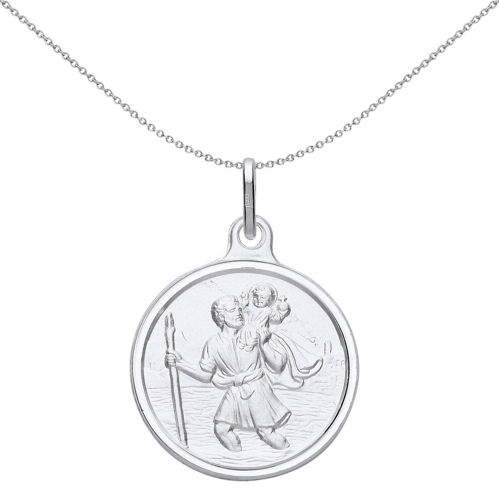 Jewelco London Unisex Sterling Silver St Christopher Medallion Necklace 20mm 18 inch - GVP493