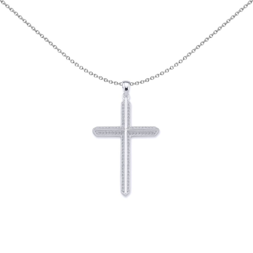 Jewelco London Unisex Sterling Silver Cubic Zirconia Prism Angled Cross Pendant Necklace 18 inch - GVX041
