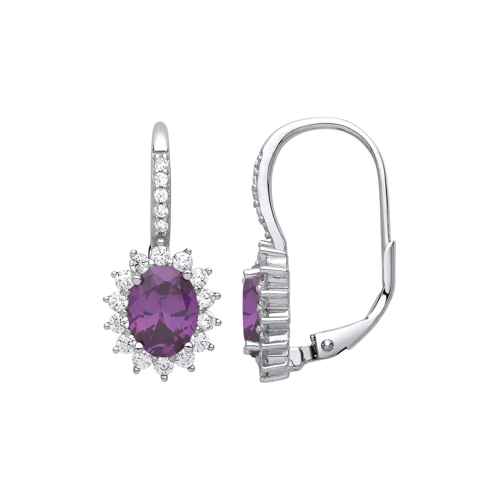 Jewelco London Ladies Sterling Silver Purple Oval Cubic Zirconia Classic Cluster Drop Earrings - GVE817AM