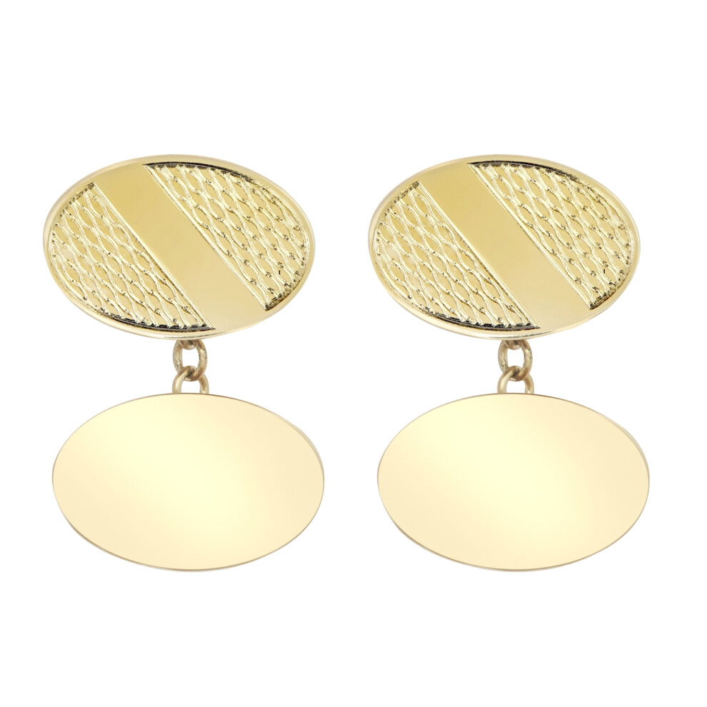 Jewelco London Men's Solid 9ct Yellow Gold Twin Oval Ogee Pattern Chain Linked Cufflinks (with ID Strip) - JCL033