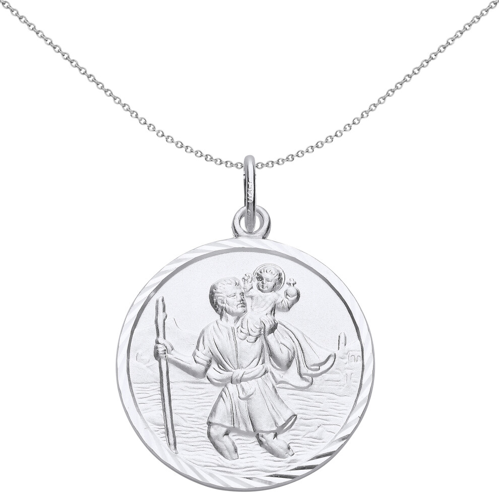 Jewelco London Unisex Sterling Silver St Christopher Medallion Necklace 26mm 18 inch - GVP494