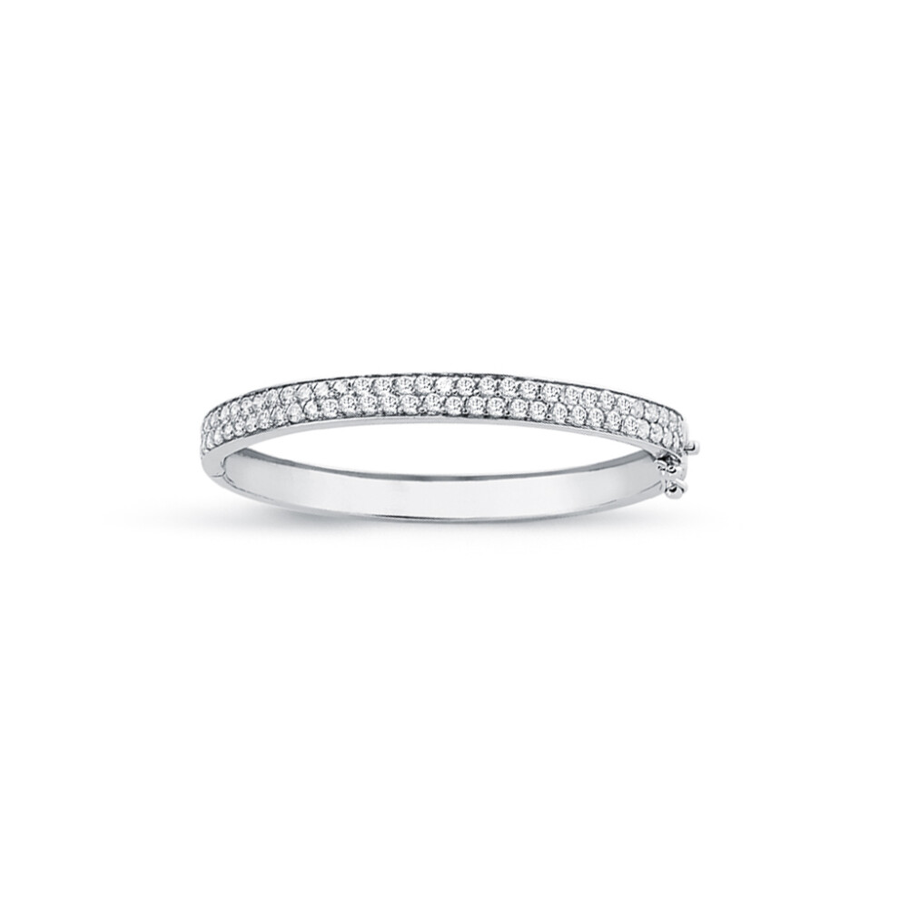 Jewelco London Girls Rhodium Plated Sterling Silver Round Cubic Zirconia Double Row Eternity Baby Bangle Bracelet 5mm - AKB020