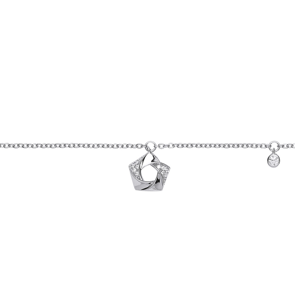 Jewelco London Ladies Sterling Silver Cubic Zirconia Swirling Pentagon Flower Charm Bracelet 6.5 inch - GVB430