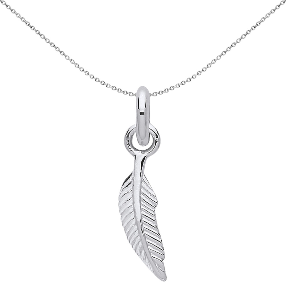 Jewelco London Ladies Sterling Silver Feather Leaf Charm Necklace - CM215