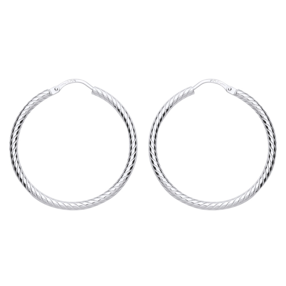 Jewelco London Ladies Sterling Silver Twisted Sleeper Hoop Earrings 29mm - ER90
