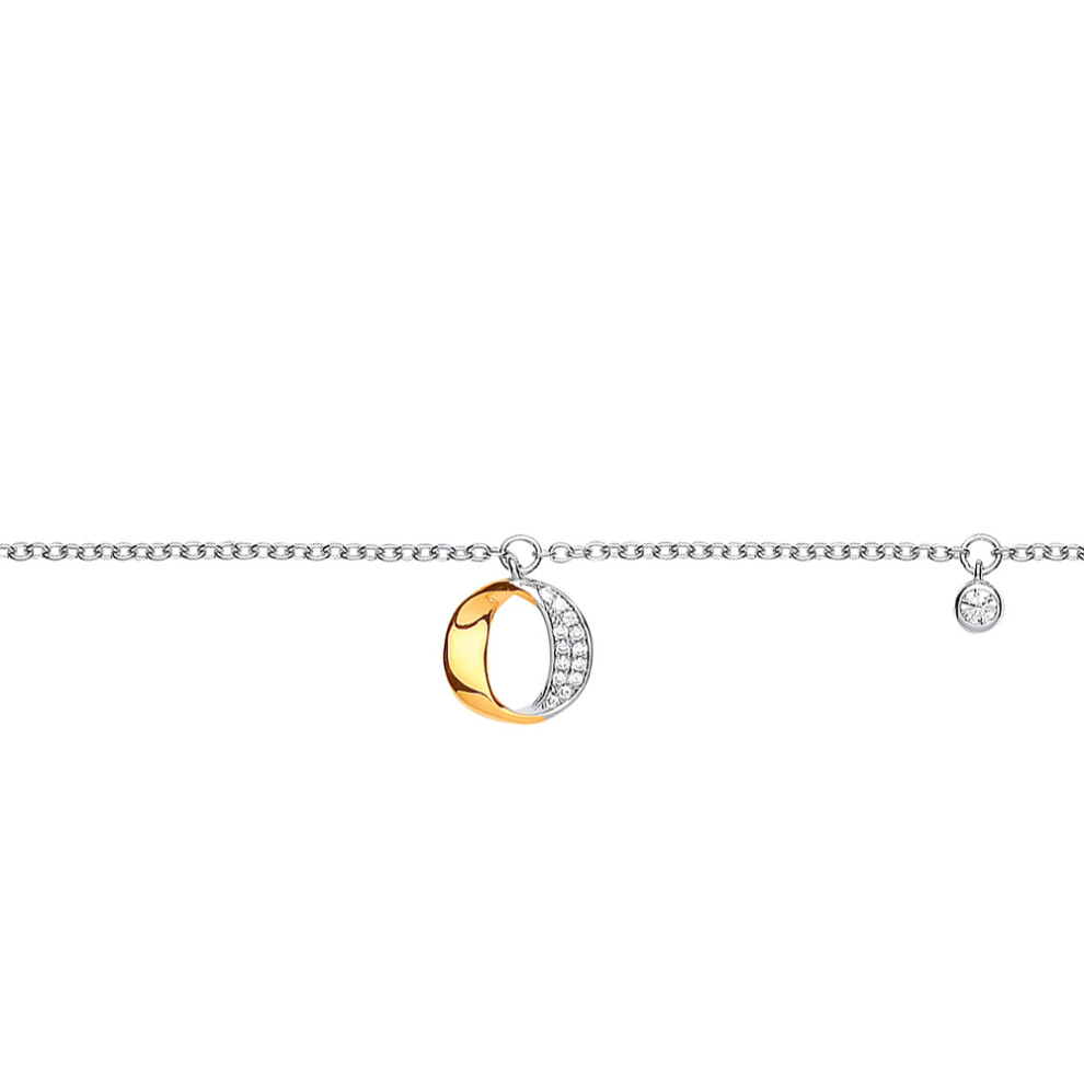 Jewelco London Ladies Rhodium & Yellow Gold-Plated Sterling Silver Cubic Zirconia O Halo Hoop Charm Bracelet 6.5 inch - GVB431