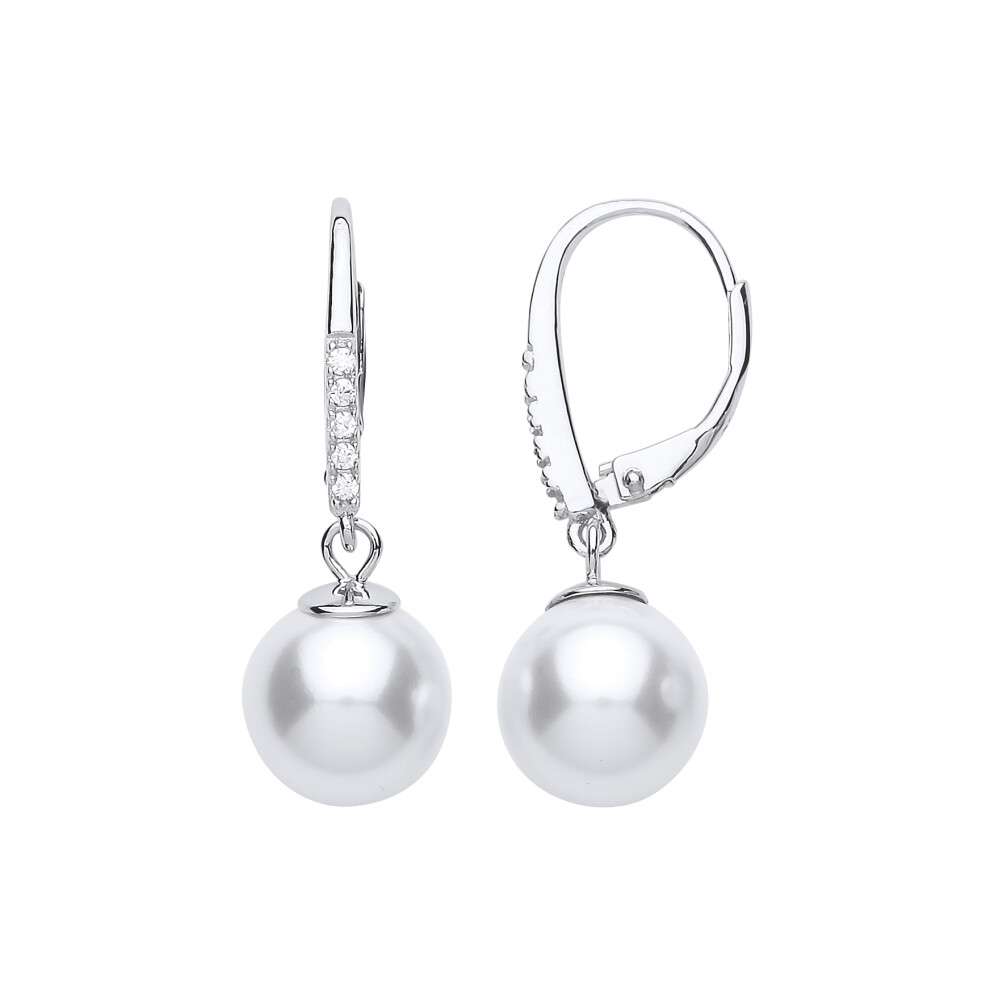 Jewelco London Ladies Sterling Silver Cubic Zirconia & Simulated Pearl Full Moon Drop Earrings 9mm - GVE681