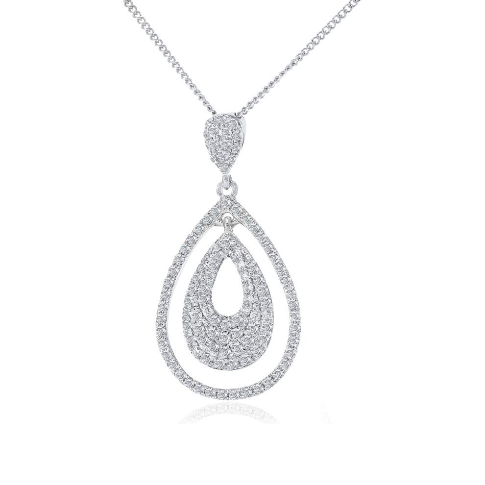 18ct White Gold  0.42ct Diamond Teardrop Pendant Necklace 16 inch - DP1AXL525-18KW