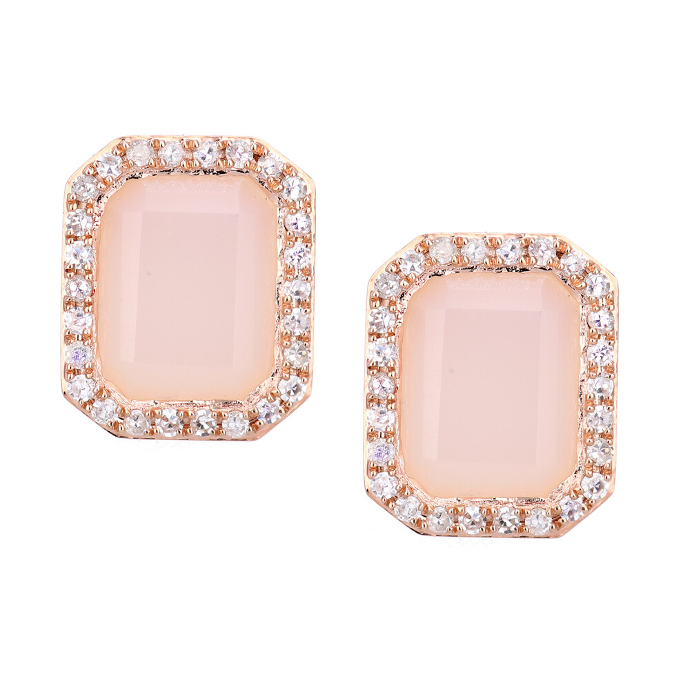 Jewelco London 9ct Rose Gold Round 0.3ct Diamond Octagon 3.8ct Opal Cocktail Drop Earrings - DE1AXL677RPOP