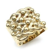 Jewelco London Mens Flash-Gold Plated Solid Brass 23mm 4-Row Keeper Guard Rope Ring King George III BRN086