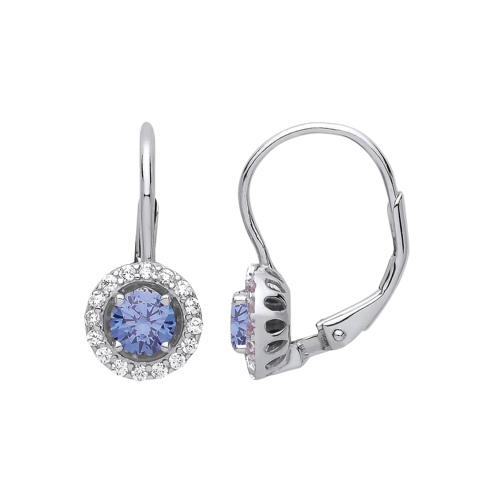 Jewelco London Ladies Sterling Silver Blue Cubic Zirconia Solitaire Halo Drop Earrings - GVE813BT