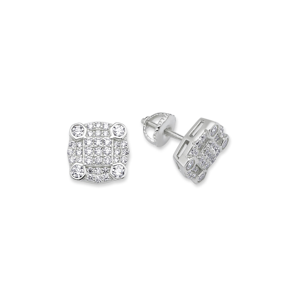 Jewelco London Ladies Sterling Silver Cubic Zirconia Screw-back Cluster Stud Earrings - GVE673