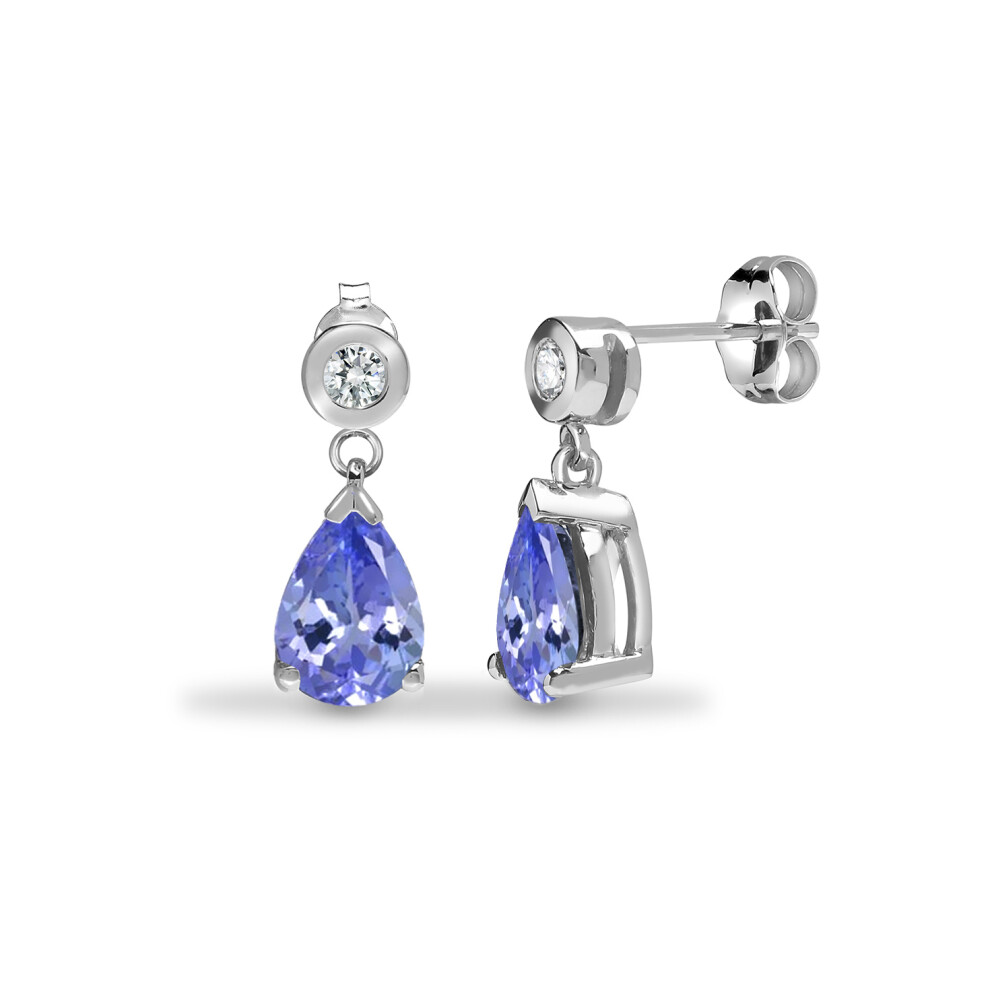 9ct White Gold  Diamond Lilac Tanzanite Tears of Joy Drop Earrings - 9E205