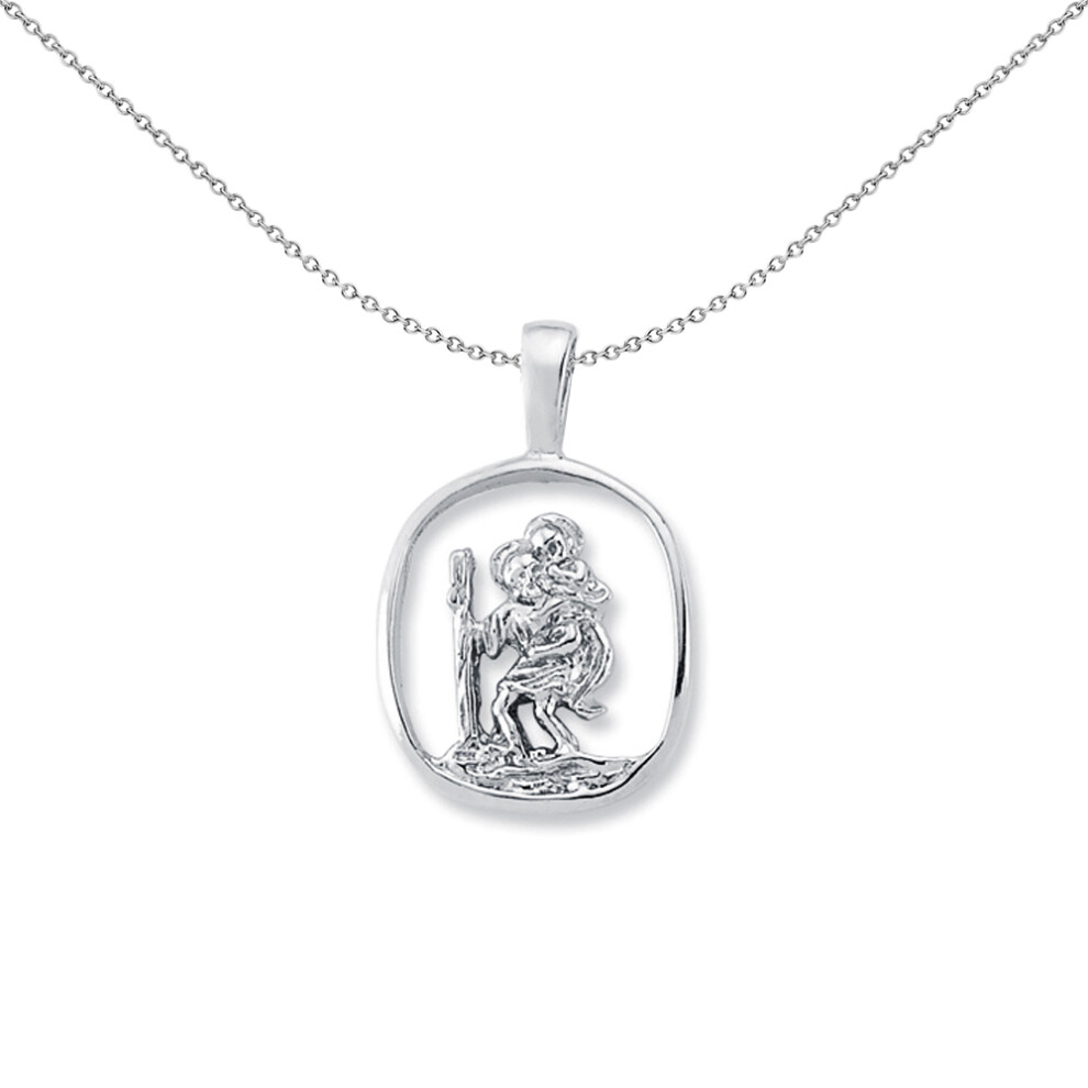 Jewelco London Rhodium Plated Sterling Silver St Christopher Medallion Necklace 25mm 18 inch - APM010