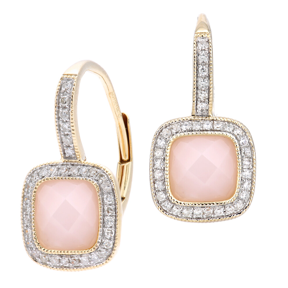 Jewelco London 9ct Yellow Gold Round 20pts Diamond Cushion 1.5ct Opal Cocktail Drop Earrings - DE1AXL679YPOP