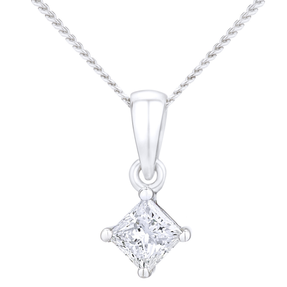 Jewelco London Platinum Princess 1/4ct Diamond Solitaire Pendant Necklace 18 inch 46cm - PP0AXL4835PTJPK