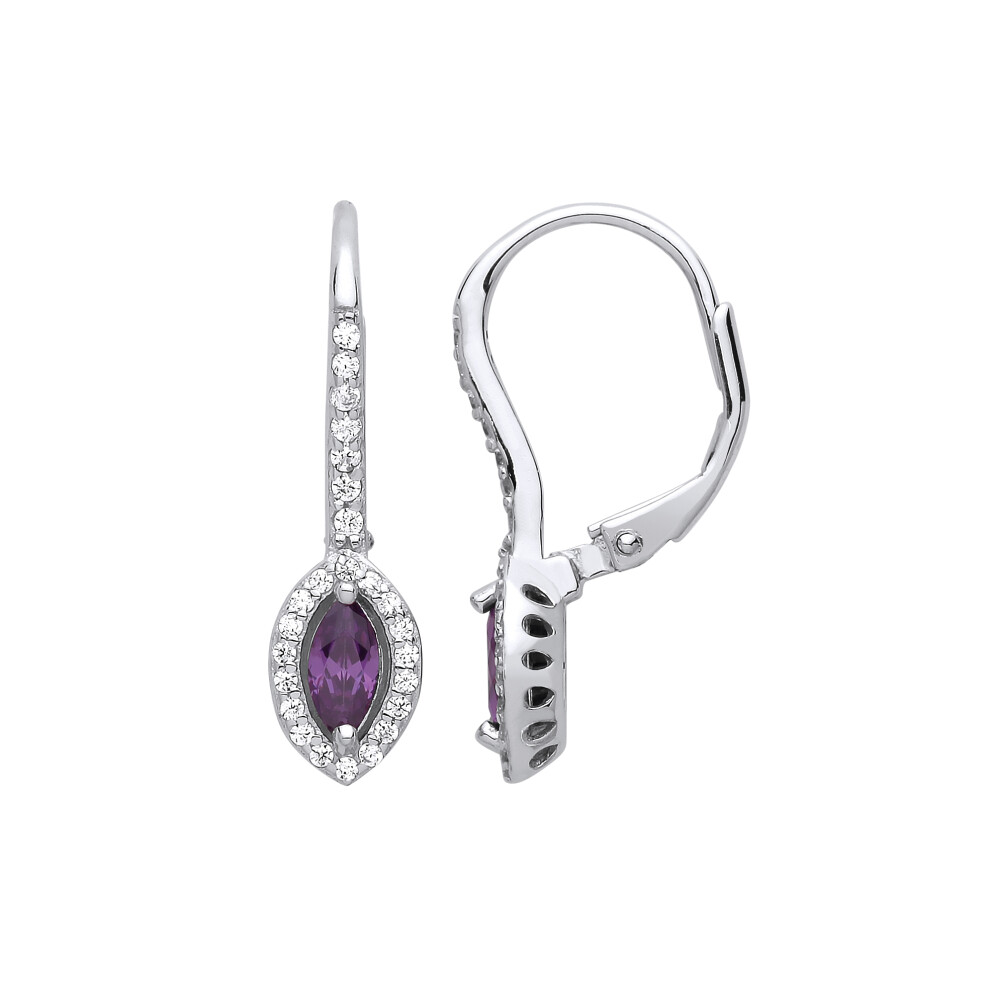 Jewelco London Ladies Sterling Silver Purple Marquise Cubic Zirconia Cat's Eyes Drop Earrings - GVE816AM