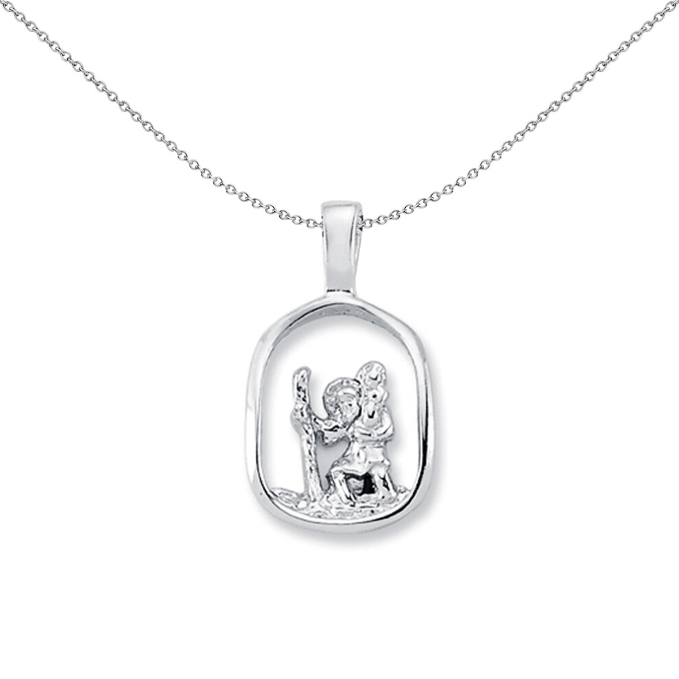 Jewelco London Rhodium Plated Sterling Silver St Christopher Medallion Necklace 21mm 18 inch - APM009