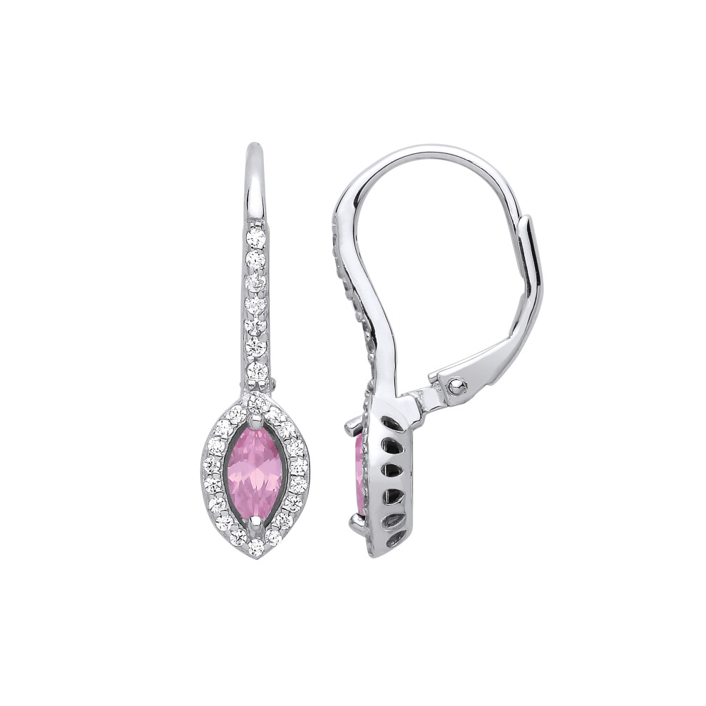 Jewelco London Ladies Sterling Silver Pink Marquise Cubic Zirconia Cat's Eyes Drop Earrings - GVE816PINK