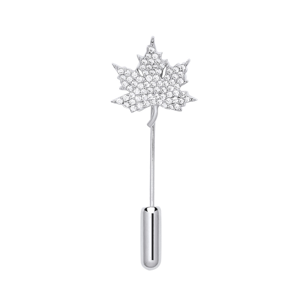Jewelco London Ladies Sterling Silver Cubic Zirconia Canada Maple Leaf Pin Brooch - GBRCH001